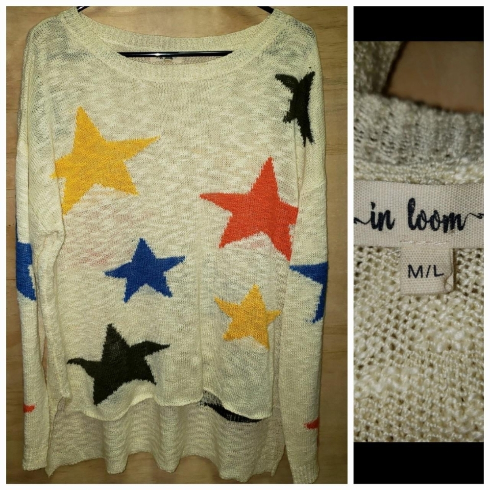 In Loom Star Design Knit Oversized High Low Sweater M/L Womens